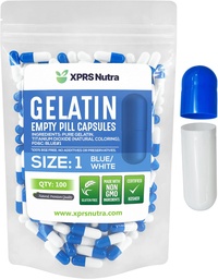 XPRS Nutra Size 1 Empty Capsules - 100 Count Empty Gelatin Capsules - Pill DIY Capsule Fyllning - Pure Bovine Pill Gel Caps for Do-It-Yourself Supplements (Blå / Vit)