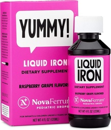 NovaFerrum Yummy | Pediatric Drops Liquid Iron Supplement för spädbarn och småbarn | Liquid Iron för barn | 15mg Iron Per 1mL Dose | Ålder 4 & Under | Gluten Free Certified | Sugar-Free | Raspberry
