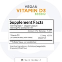Vegan Vitamin D3 5000 IE Supplement - Pure, High Potency D3 Vitamin 5000 IE Supplements for Immune Health & Strong Bones Support - 120 kapslar, vilket ger en 2-månaders leverans av VIT D3