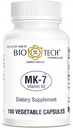 Bio-Tech Pharmacal MK-7 (Vitamin K2), 100 Vegetable Capsules - All-Natural Supplement - Stöder Cardiovascular & Bone Health - No Dairy, Fish, Gluten, Peanut, Shellfish, GMO, Kosher, Halal, & Soy -