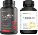Smartare Nutrition Plant-Based Vitamin D3 med Vegan K2 Komplex i en vegetarisk Softgel & Kreatin piller med 2500mg (2.5g) Kreatin Monohydrat Per Servering, Vegan Kreatin kapslar [1-månaders leverans]