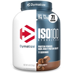 Dymatize ISO100 Whey Protein Powder Isolate, Gourmet Chocolate, 25g Protein, 5 pund, 5,5 g BCAA, mindre än 120 Cal., Gluten Free, 1g Fat, 1g Sugar, 2g Carb (71 portioner)