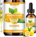 Magnesium Glycinate Supplement, Magnesium Glycinate Liquid Drops 500mg med Calcium, Zink, Vitamin B6, D3, L-Theanine, Omega 3 för sömn, humör, stressavlastning, ben, muskel, citron smak
