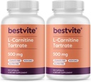 BESTVITE L-Carnitine Tartrate 500mg per kapsel (240 kapslar) (120x2) - Inga Stearates - Non GMO - Gluten Free