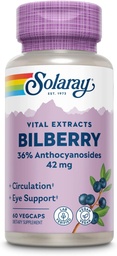SOLARAY Bilberry Berry Extract 42 mg, Eye Health & Circulation Support, med 36% Anthocyanosides, Vegan, 60 VegCaps