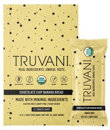 Truvani Plant Based Snack Bars | Chocolate Chip Banana Bröd 12 Pack | 5g Protein | USDA Organic och Vegan | Den enda baren | Dairy, Soy och Gluten Free | Individuellt inslagna