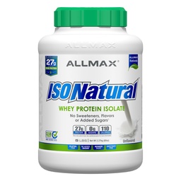 ALLMAX ISONATURAL Whey Protein Isolate, Unflavored - 5 lb - 27 Grams of Protein Per Scoop - Zero Fat & Sugar - 99% Laktosfri - med prebiotika - inga konstgjorda smaker - Cirka 78 portioner