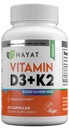 HAYAT Vitamins Vegan Vitamin D3+K2 (5000 IU + 100 MCG), Dietary Supplement for Bone, Teeth, Muscle and Immune Health Support, 2 Month Supply, Certified Halal, 60 Capsules, Made in The USA
