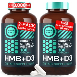 HMB och Vitamin D3 Supplement Capsules - B-Hydroxy B-Methylbutyrate 1000-3 000 MG HMB Supplements with Vitamin D3 - Muscle Growth, Strength, Performance, Pre-Workout, Muscle Recovery - 360 Caps