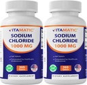 Vitamatic Sodium Chloride 1000mg - 365 tabletter -2 flaskor Electrolyte Replenisher & Hydration Support - Non-GMO, Gluten-Free