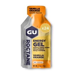GU Energy Roctane Ultra Endurance Energy Gel, Vegan, Gluten-Free, Kosher och Dairy-Free On-The-Go Sports Nutrition för körning, cykling, vandring eller skidåkning, Vanilla Orange (24 Packets)
