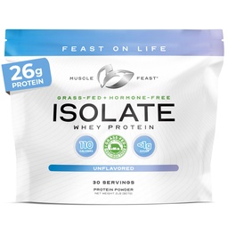 Muscle Feast Grass-Fed Whey Protein Isolate, All Natural Hormone Free Pasture Raised, Whey Isolate Protein Powder för män och kvinnor, Clean, Non-GMO & Gluten-Free Isolate Protein - Unflavored, 2lb