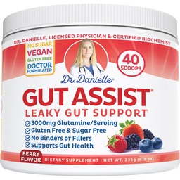 Doktor Danielle Gut Assist - Leaky Gut Repair Supplement Powder - Glutamine, Arabinogalactan, Licorice Root - Stöder IBS, Heartburn, Bloating, Gas, Constipation, SIBO från Berry Flavor