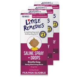 Little Remedies Sterile Baby Saline Nasal Spray och Drops, Säker för nyfödda att lindra saker och torra näsor, 0,5 Fl Oz, Pack av 3