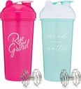 [2 Pack] 28-Ounce Shaker Bottle med motiverande citat (Pink & Mint/White) | Shaker Cup Set med Mixer Agitators | Blender Shaker Bottle för Protein Mixes Pack är BPA Free och Dishwasher Safe