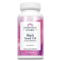 HERITAGE STORE Black Seed Oil Liquid Capsules 650mg, Nigella Sativa Oil Supplement med Thymoquinone, Omega 3 6 9, Antioxidant, Cholesterol, Digestive, Joint & Immune Support *, Vegan, 45 Serv, 90ct
