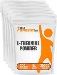 BulkSupplements.com L-Theanine Powder - L-Theanine Supplement, L-Theanine 200mg - Amino Amino Supplement, Pure & Gluten Free, 200mg per servering, 5kg (11 lbs) (Pack of 5)