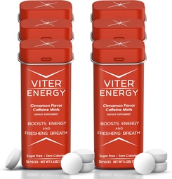 Viter Energy Caffeine Mints (120 Pieces) - 40mg Koffein, Sugar Free, Vegan, B Vitaminer Komplex, Energitillskott Koffeinpiller (Cinnamon, 6 Pack)