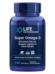 Life Extension Super Omega-3 EPA / DHA Fish Oil, Sesam Lignans & Olivextrakt - Hjärthälsa, Hjärnhälsa, Inflammation Health Support, Gluten-Free, Lätt att Svälja, Icke-GMO, 240 Softgels