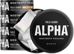 Fullt Loaded Alpha Nootropic Pouches (Mango) - 5 Cans - 15 påsar per burk - Effektiv Nootropic Delivery, Nic Pouch Replacement - Snabbare Absorption, Alpha GPC, L-Tyrosine, GABA