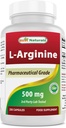 Bästa Naturals L-arginin 500mg 250 kapslar - farmaceutisk grad L Arginintillskott främjar kväveoxidsyntes