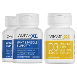 OmegaXL Joint Support Supplement - Natural Muscle / Immune Support, 60 Softgels (2 Pack) & VitaminXL D3 High Potency Daily Vitamin D 5000 IE 125mcg Supplement (30 Softgels)