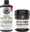 Left Coast Performance 100% Coconut MCT Oil Liquid, 32oz + Chocolate Keto MCT Powder, Collagen & Prebiotic Fiber, 16oz