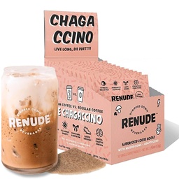 Renude Chagaccino - Chaga Mushroom Powder, Mushroom Coffee Drink Mix med adaptogener, naturlig energi och immunstöd, Vegan, Keto, Zero Calorie Mushroom Blend Powder - 10 portioner