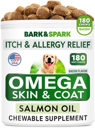 Omega 3 för hundar och katter - 180 fiskoljebehandlingar för hundspridning, hudallergi, Itch Relief, Hot Spots Behandling - Gemensam Hälsa - Hud och Coat Supplement - EPA & DHA Fatty Acids - Salmon Oil - Bacon