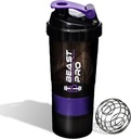 Beast Pro Shaker Bottle för Protein Shakes och Pre-träning | Protein & Pill Storage Bin | 16 Ounce | Plast Shaker Bottle | Leak Proof | BPA Free (Purple)