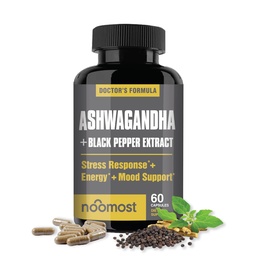 NooMost Organic Ashwagandha 400mg Capsules w/Black Pepper Extract som Vegan Ashwagandha Supplements for Anti Stress Relief, Natural Mood Support, Energy & Focus-60 kapslar
