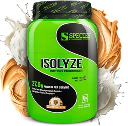 Species Nutrition Isolyze Whey Protein Powder, 100% Whey Isolate för Muscle Building, 27.5g Protein Per Scoop, No Sugar & Low Fat (Vanilla Peanut Butter, 22 Servings)