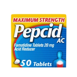 Pepcid AC Maximal Strength Heartburn Relief Tablets, OTC Medicine Prevents & Relieves Heartburn På grund av syra Indigestion & Sour Stomach, 20mg Famotidine Acid Reducer, Fast-Acting, 50 ct