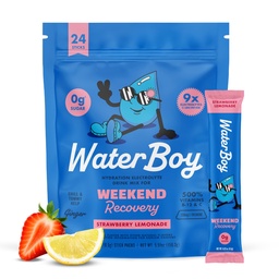Waterboy Weekend Recovery | 3 200mg Electrolyte Powder Packets | Ginger + L-Theanine + Vitaminer | No Sugar, All Natural, Gluten Free | 24 Drink Stick Mixes (Strawberry Lemonade)
