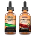 SBR Nutrition D3+K2 och B12 Bundle Vitamin D3K2 (MK7) Liquid Drops, Peppermint 1oz | Vitamin B-12 3000mcg Liquid Drops, 2oz | för vuxna och barn | Non-GMO, Gluten Free