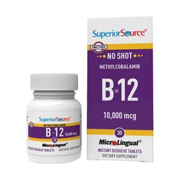 Superior Source No Shot Methylcobalamin B-12 10000 mcg - Vitamin B-12 för att stödja energiproduktion, hjärnhälsa och övergripande Wellness - Sublingual Tablets for Quick Absorption - 30 lösa tabletter