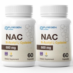 Puregen Labs N-Acetyl-L-Cysteine (NAC) 600mg, stöder immun, andning, leverhälsa, NAC 600 mg, potent antioxidant stöd, fria radikaler, lätt att Absorb - Totalt 120 Veggie kapslar