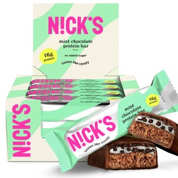 Nicks Mint Chocolate Protein Bars - 12-Count Box | High Protein, Low Calories, Low Carbs, Keto Friendly, No Added Sugar