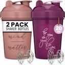 GOMOYO 2-Pack 20-Ounce Protein Shaker Bottle (Plum & Rose) | BPA Free, Dishwasher Safe Shaker Cups med motiverande citat för gym, körning, träningstillägg