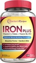 Doctor's Recipes Iron Supplement for Women Men - Gentle Iron Bisglycinate with Vitamin C, B6, Folate & B12 - Non-Constipating & Stomach Friendly Iron Pills for Blood & Energy Support, 120 Vegan Caps