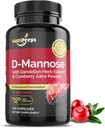 D-Mannose 1500mg, 120 Capsules with Dandelion Herb and Cranberry Extracts, Natural Urinary Tract Cleanse for UTI Support, Flushing and Detoxing of Impurities, for Men and Women.