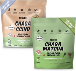 Renude Chaga Matcha och Chagaccino - Chaga Mushroom Powder för kaffe och Matcha, Mushroom Drink Mix med adaptogener, naturlig energi och immunstöd, Vegan, Keto - 15 portioner