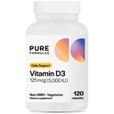 PureFormulas Vitamin D3 5 000 IE 125 mcg - Pure Vitamin D Supplement for Healthy Bone Formation, Teeth, Cardiovascular Health och Immune Support Non-GMO - 120 grevegetariska kapslar