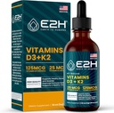 E2H Vitamins D3 & K2 Supplement för Immune Support - Liquid Vitamin D3 5000 IE - Tillverkad i USA - Icke-GMO, Vegan - 120 portioner