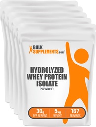BulkSupplements.com Hydrolyzed Whey Protein Isolate Powder - Clear Whey Isolate Protein - Unflavored & Gluten Free, 30g per Servering, 1kg (Pack of 5) (11 lbs)