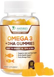 Omega 3 Fish Oil Gummies, Heart Healthy Omega 3 Gummy Supplement med High Absorption DHA & EPA, Extra Strength Joint & Brain Support, Utsökt Orange Flavor Fish Oil Nature's Vitamin - 60 Gummies