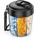 AUVON Stor Pill Dispenser för att lagra 7 olika tillägg, Travel Pill Organizer med Anti-Mix Design, Pill Bottle med bred öppning och Slider Lid Lätt att använda, Inkluderar 20 Blank Stickers, Black