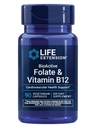 Life Extension BioActive Folate & Vitamin B12, främjar hjärta, hjärna och GI Tract Health, icke-GMO, glutenfri, vegetarisk, 90 kapslar