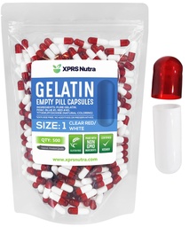 XPRS Nutra Size 1 Empty Capsules - 500 greve Empty Gelatin Capsules - Pill DIY Capsule Filling - Pure Bovine Pill Gel Caps for Do-It-Yourself Supplements (Clear Red/White)