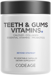 Codeage Teeth & Gums Vitamins + Oral Probiotics Supplement for Mouth - Whole Food Calcium, Collagen, Potassium, Vitamin C, D3, K2, Zink - Oral Care & Dental Multivitamin Supplements - 90 kapslar